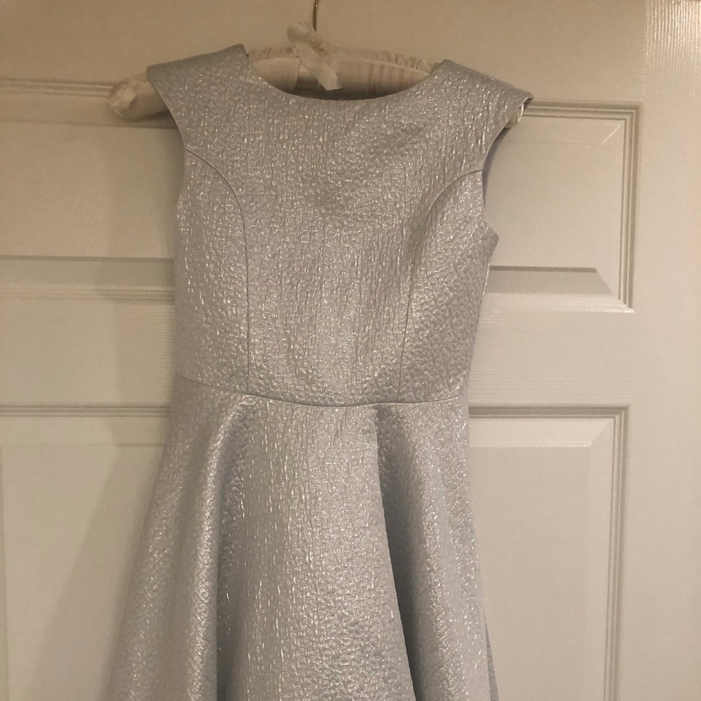 Un Deux Trois Shimmery Silver Girls Formal Dress